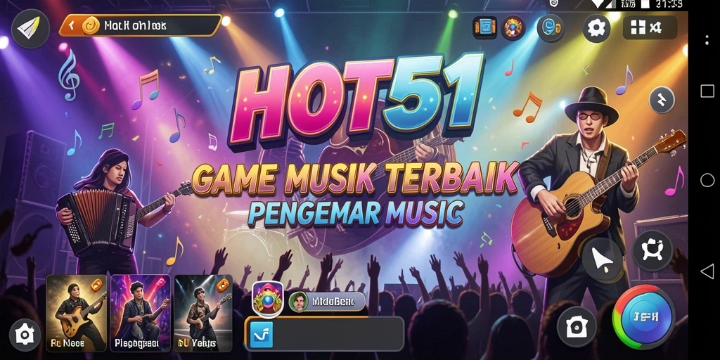 Tangkapan layar HOT51 menampilkan gameplay musik yang seru.