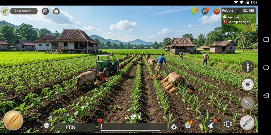 Tangkapan layar gameplay PT89 menampilkan proses bertani yang seru.