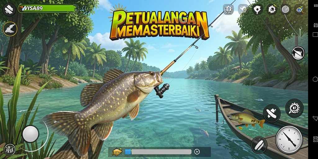 Screenshot gameplay VISA89 dengan aksi memancing yang menakjubkan.